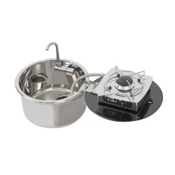 CAN Round Foldable Single Gas Hob and Sink combo - stainless steel
